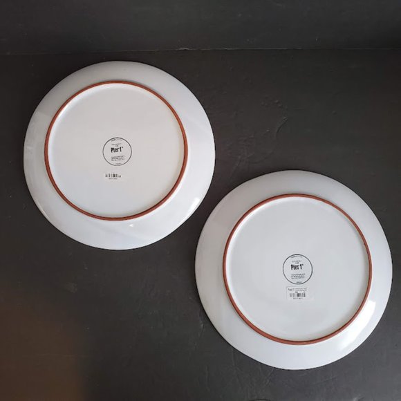 Pier 1 Terracotta White Glazed Dinner Plates 11" Impressed Floral Butterfly Set - Picture 5 of 13